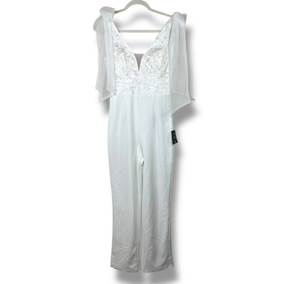 Lulus NWT Dignified Beauty White Mesh Embroidered Tie-Strap Jumpsuit Small - Picture 3 of 12